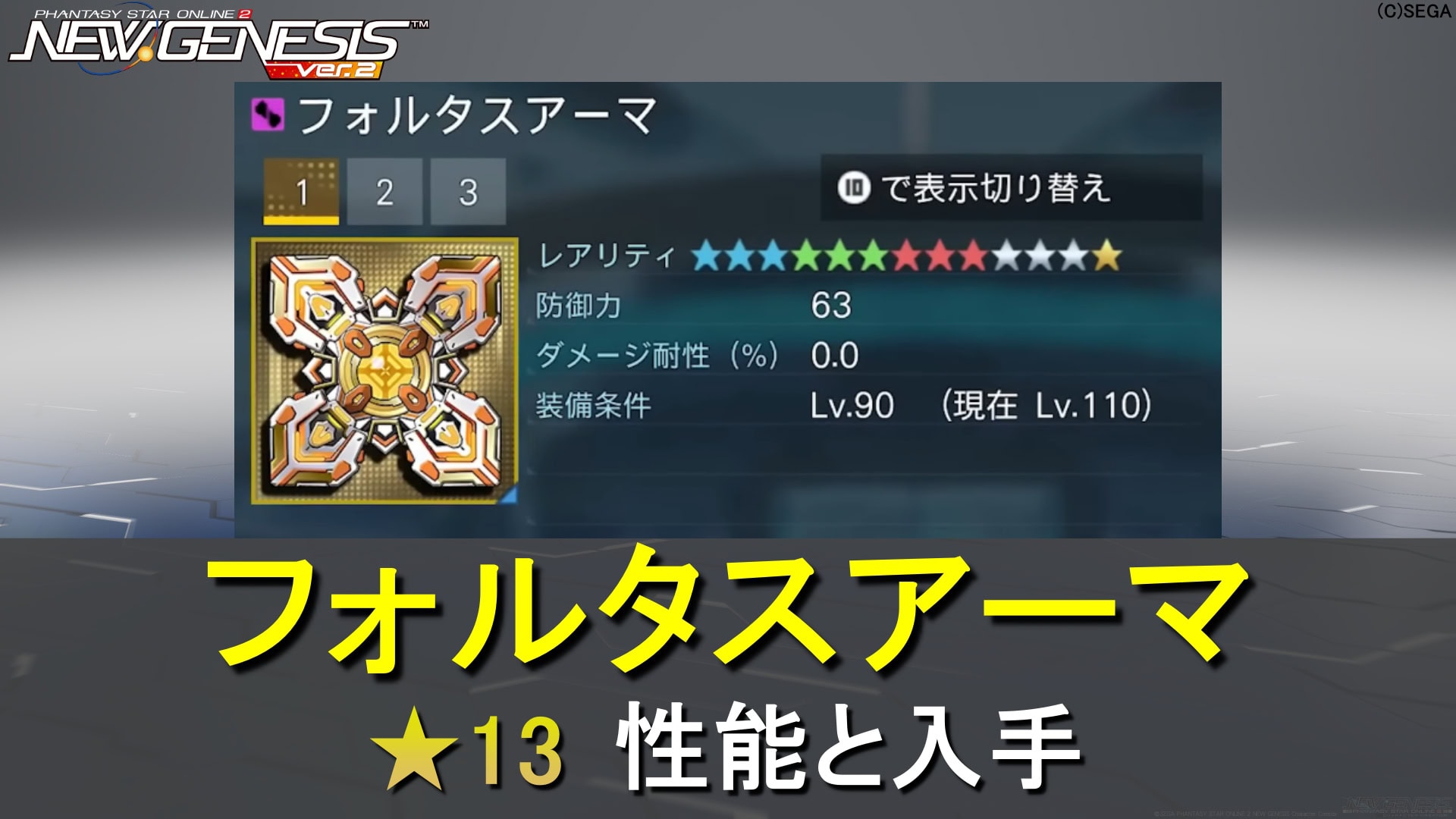 【PSO2NGS】星★13フォルタスアーマの性能と入手【初の威力7.5%、進化装備】