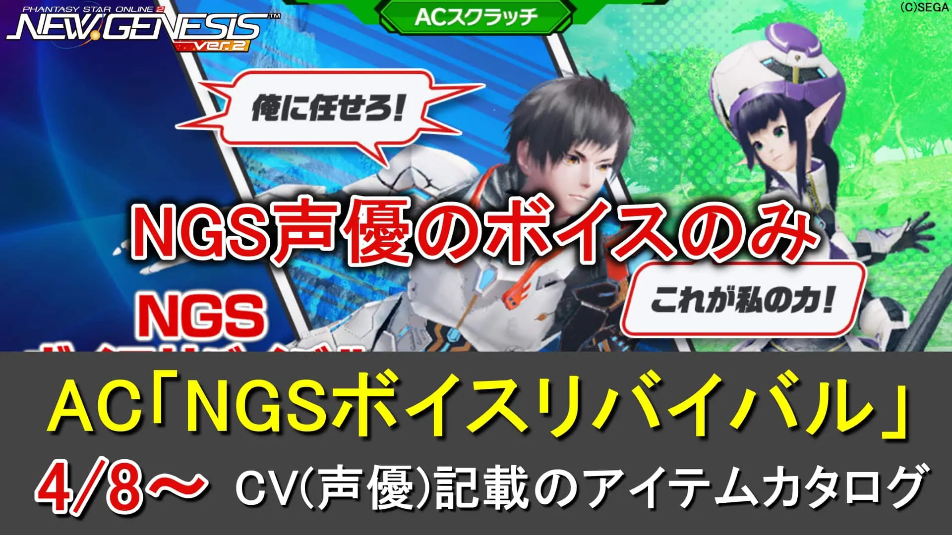 【PSO2NGS】ACスクラッチ「NGSボイスリバイバル」のカタログ一覧