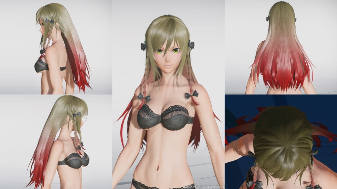 アミコミリボンヘアーのフロント、サイド、バック、トップビュー