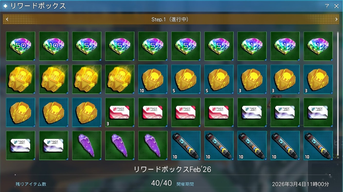 リワードボックスFeb26のアイテム一覧